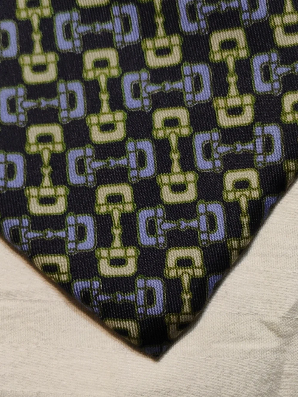 Gucci Silk Scarf in Navy, Light Blue & Lime